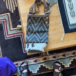 Myra Bag Brown and Gray Geometric Patterned Pouch